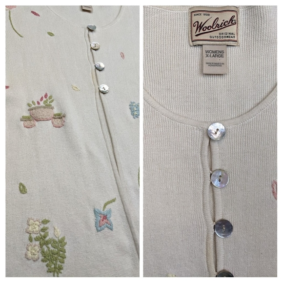 Woolrich Beige Floral Embroidery Short Sleeve Knit Cardigan - Picture 4 of 4